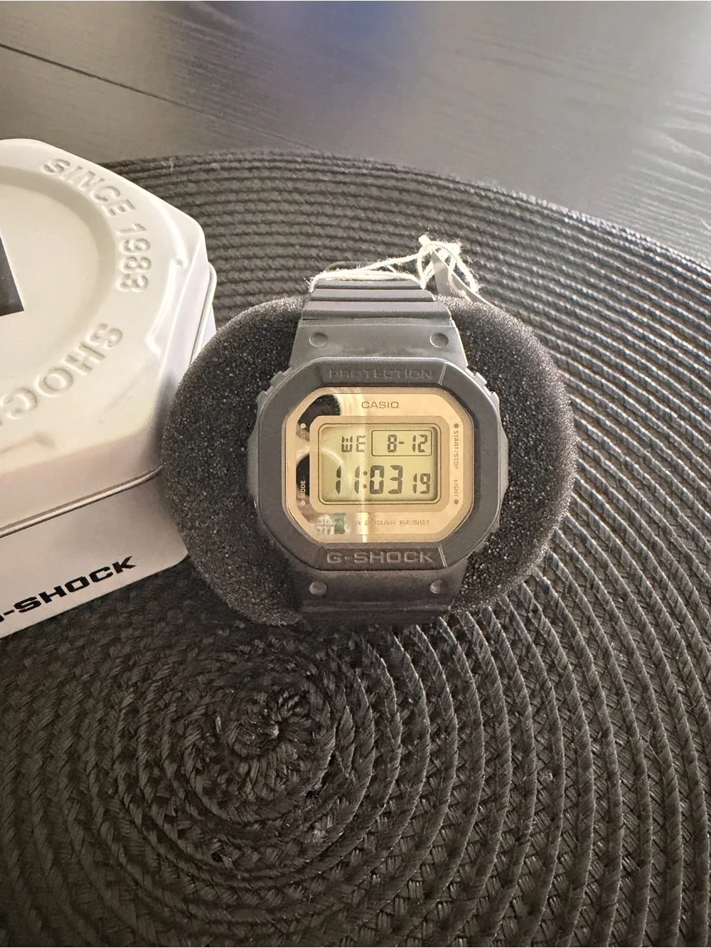 Casio Black Digital G-Shock Watch with Beige Display